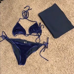 TRIANGL Navy Velvet String Bikini